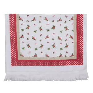 Kuchyňský froté ručník s květy a červeným okrajem - 40*66 cm CT022
