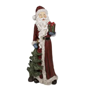 Vánoční dekorace socha Santa se stromkem a dárkem - 45*33*104 cm 5PR0121