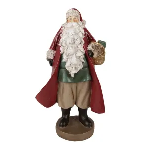 Vánoční dekorace socha Santa v červeném kabátku s košíčkem - 14*9*23 cm 6PR3960