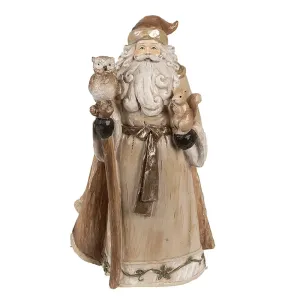 Vánoční dekorace socha Santa v hnědém kabátku a se zvířátky - 14*10*23 cm 6PR3953