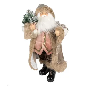 Vánoční dekorace socha Santa v kabátě a se stromkem - 15*10*30 cm 65251