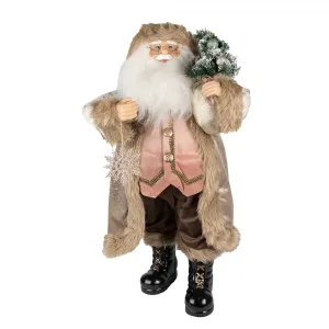 Vánoční dekorace socha Santa v kabátě a se stromkem - 26*16*47cm 65250