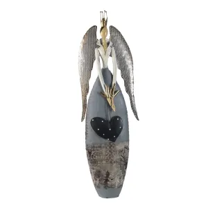 Vánoční kovová dekorativní soška anděla se srdcem v šatech - 28*11*81 cm 5Y0943