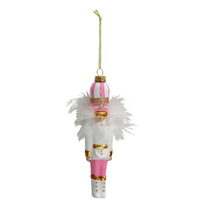 Vánoční ozdoba Louskáček v růžovo-bílém obleku - 4*4*17 cm 6GL3319