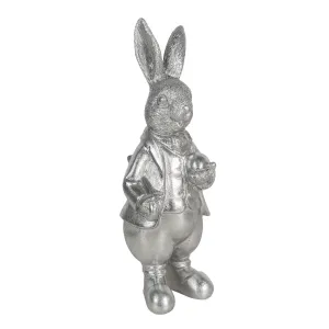 Velikonoční dekorace stříbrného králíka s vajíčkem Métallique - 12*11*22 cm 6PR3094ZI