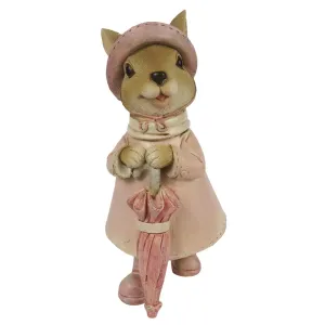 Dekorace králičí slečny v růžovém kabátku s deštníkem - 8*6*14 cm 6PR3331