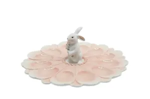 Stojan na vejce s dekorací králíka v růžové barvě – Ø 30*11 cm 6CE1196