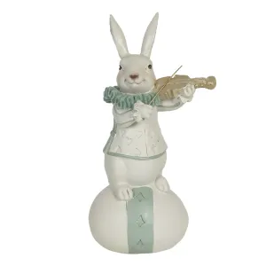 Velikonoční dekorace bílého králíka s houslemi na vajíčku - 8*7*17 cm 6PR3157