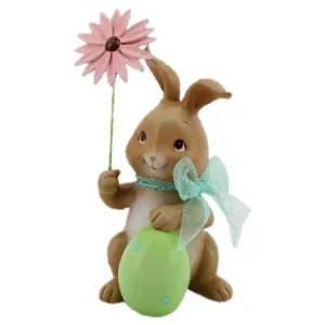 Velikonoční dekorace králíka s růžovou květinou - 9*9*17 cm 6PR3132