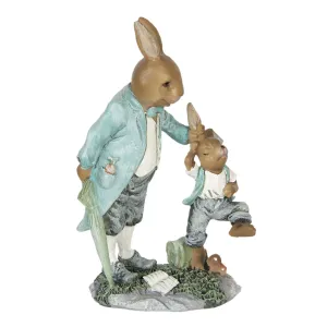 Velikonoční dekorace králíka tahajícího králíčka za uši - 12*7*19 cm 6PR3311