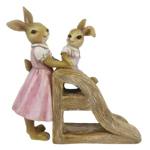 Velikonoční dekorace králíků u skluzavky - 14*6*15 cm 6PR3280