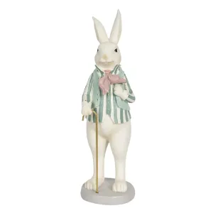 Velikonoční soška králíka v pruhovaném sáčku s hůlkou - 12*9*31 cm 6PR3145