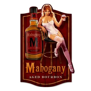 Vínová nástěnná kovová cedule Mahogany - 39*1*60 cm 6Y5082