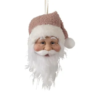 Závěsná dekorace hlava Santa s růžovou čepicí - 10*9*28 cm 65266