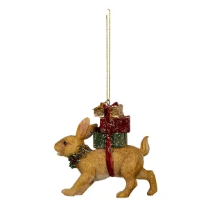 Závěsná vánoční dekorace zajíce s dárky - 9*3*9 cm 6PR3464