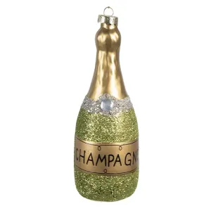 Zelená vánoční skleněná ozdoba láhev šampaňské Champagne - Ø 4*12 cm 6GL4345