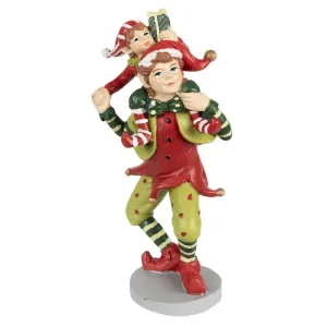 Zeleno - červená vánoční dekorace socha Elf - 12*9*19 cm 6PR3972