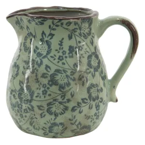 Zelený dekorační džbán s modrými květy Minty - 20*16*20 cm/ 2,3l 6CE1390L