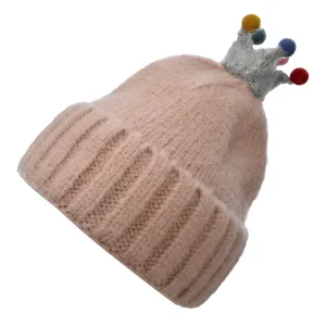 Béžová zimní dětská čepice s korunkou MLHAT0105P