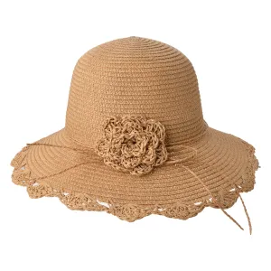 Béžový dámský klobouk s květinou - Ø58 cm JZHA0045
