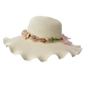 Béžový dámský klobouk s květy JZHA0075BE