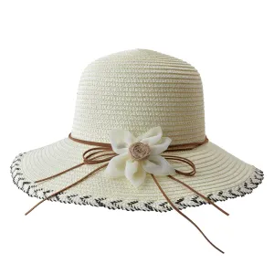 Béžový sluneční dámský klobouk s květinou JZHA0089BE