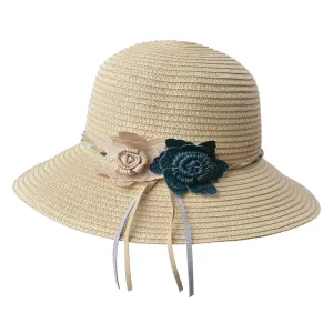 Béžový sluneční dámský klobouk s květy JZHA0078