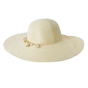 Béžový sluneční dámský klobouk s řetízkem - 57 cm JZHA0036