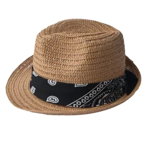 Hnědý klobouk se vzorovaným černobílým šátkem - 24*23 cm JZHA0051KH