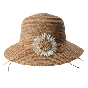 Hnědý sluneční dámský klobouk s kopretinou JZHA0085