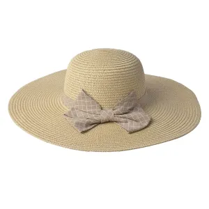 Přírodní klobouk s hnědou kostkovanou mašlí - Ø 42 cm JZHA0057BE