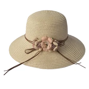 Přírodní klobouk s hnědou ozdobnou květinou - Ø 34 cm JZHA0055BE