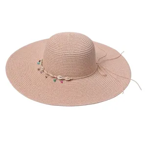 Růžový dámský klobouk s mušličkami JZHA0105