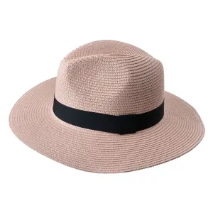 Růžový dámský sluneční klobouk se zdobnou stuhou JZHA0083P