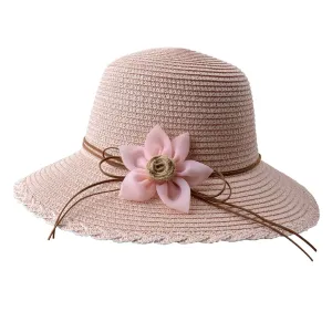 Růžový sluneční dámský klobouk s květinou JZHA0089P