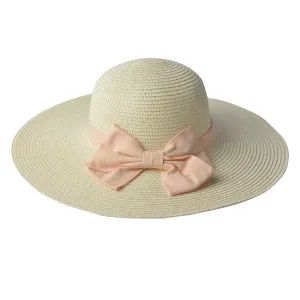 Světle béžový klobouk s růžovou mašlí - Ø 42 cm JZHA0057N