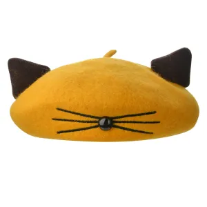 Žluto hnědý dětský baret alá Kočka MLLLHA0007Y