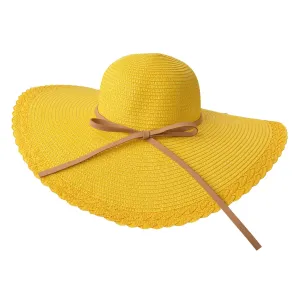 Žlutý klobouk s hnědou úzkou mašlí - Ø 58 cm JZHA0041