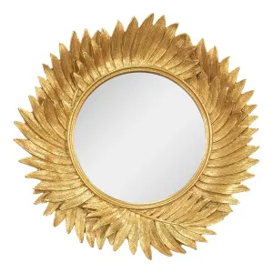 Zlaté antik nástěnné zrcadlo s ozdobným lemem s listy - Ø 25*3 cm 62S256