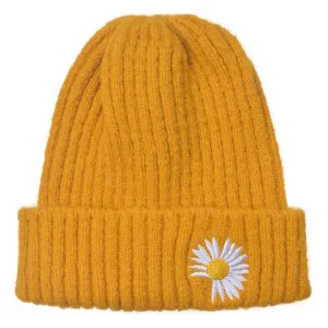 Žlutá dětská zimní čepice s květinou MLLLHA0016Y