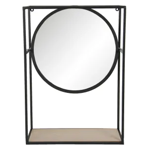 Zrcadlo v černém kovovém rámu s dřevěnou policí - 36*15*50 cm 62S213