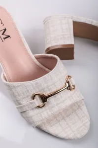Béžovo-bílé pantofle na hrubém podpatku Sania