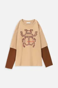 Dětská bavlněná košile s dlouhým rukávem Coccodrillo béžová barva, s potiskem #6120964