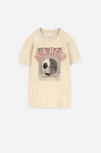 Dětské bavlněné tričko Coccodrillo béžová barva, s potiskem #5685071