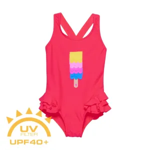 COLOR KIDS-Swimsuit W. Application, diva pink Růžová 140
