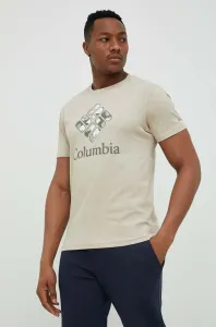Bavlněné tričko Columbia béžová barva, s potiskem #4685273