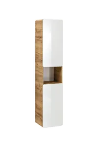 Comad Koupelnová závěsná skříňka vysoká Aruba 800 2D dub craft zlatý/bílý lesk
