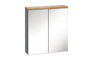 Comad Závěsná koupelnová skříňka se zrcadlem Bali 840 2D šedý grafit/dub votan