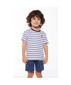 Cornette Young Boy 802/111 Marine 134-164 Chlapecké pyžamo, 134-140, Bílá-Modrá
