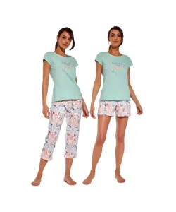 Cornette Wake up 665/280 3-dílné Dámské pyžamo, XL, zelená